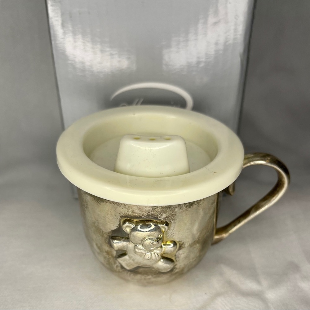 Teddy Bear Sippy Cup Silver Plated with Lid Memories Baby Cup